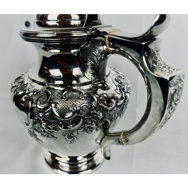 English Repoussé Coffee Pot Made in Edinburgh, Scotland by James & William Marshall-1843 For Sale - Image 3 of 11