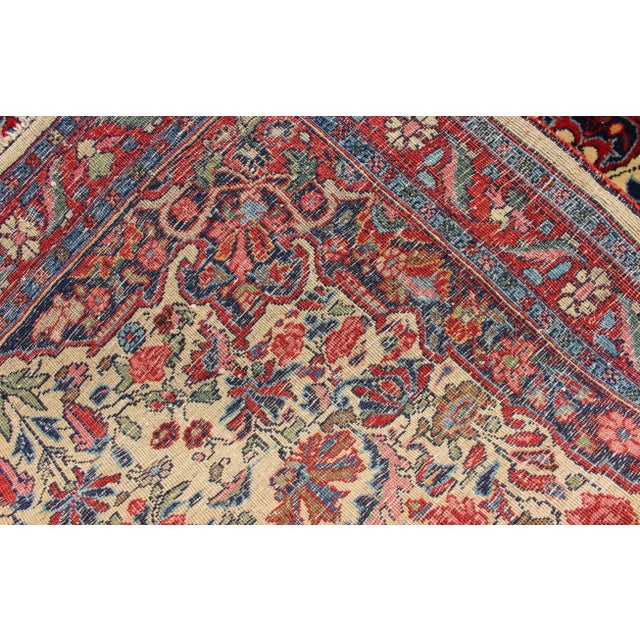 Antique Persian Medallion Bidjar Colorful Rug in Ivory, Navy Blue and Red 3'4 X 5'0 For Sale - Image 12 of 13