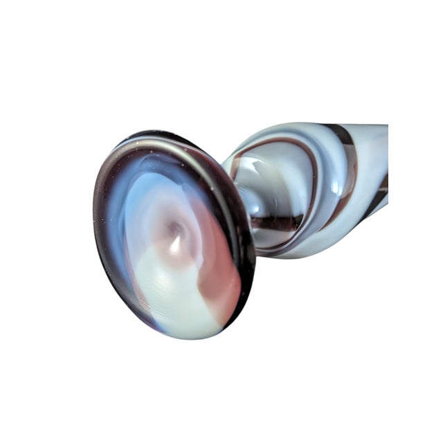 Westmoreland Glass Vintage Westmoreland Purple White Slag Swung Glass Bud Vase 10.25" For Sale - Image 4 of 6