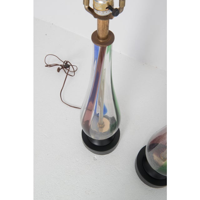 Pair of Mid Century Modern Multi Color Blown Glass Lamps For Sale - Image 9 of 12