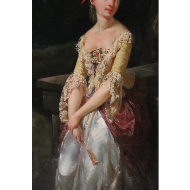Romantic Scene, 1800s, Oil on Paper Mounted on Canvas, Framed For Sale - Image 9 of 14