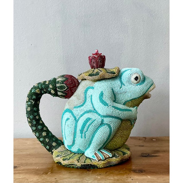 Glass Vintage Hand Beaded Frog Teapot For Sale - Image 7 of 12