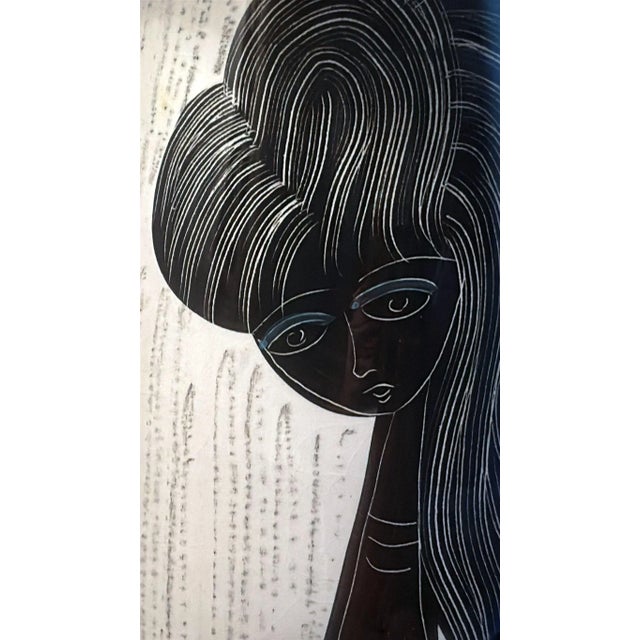 White 1960s Mid-Century Modern Ceramic Vase With Stylized Girl and Geometric Motifs For Sale - Image 8 of 18