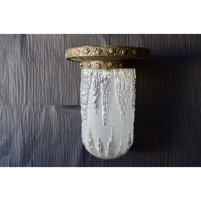 Art Deco Molded Glass and Brass Ceiling Lights, 1930s, Set of 4 For Sale - Image 6 of 18