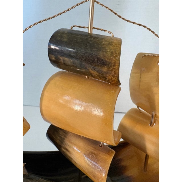 Shell Vintage MCM Hull Schooner Sailboat Nautical Tabletop Sculpture 8” Tall For Sale - Image 7 of 9