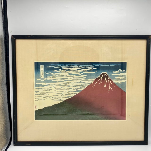 Framed 70 Year Old Reproduction Woodblock Print of Katsushika Hokusai's "Fine Wind, Clear Morning" Mount Fuji For Sale - Image 4 of 12
