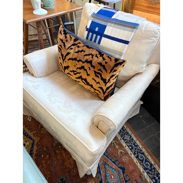 Cream Vintage Chinoiserie Toile Club Chair For Sale - Image 8 of 12