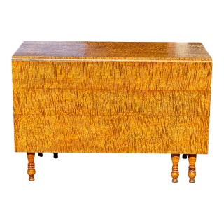 Antique Federal Tiger Maple Dropleaf Dining Table With Full Drawer Exceptional For Sale