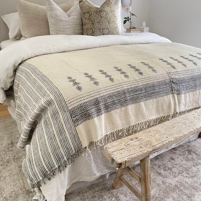 Beautiful hand-loomed throw woven with naturally dyed wool. Featuring a subtle geometric pattern with classic stripes to...
