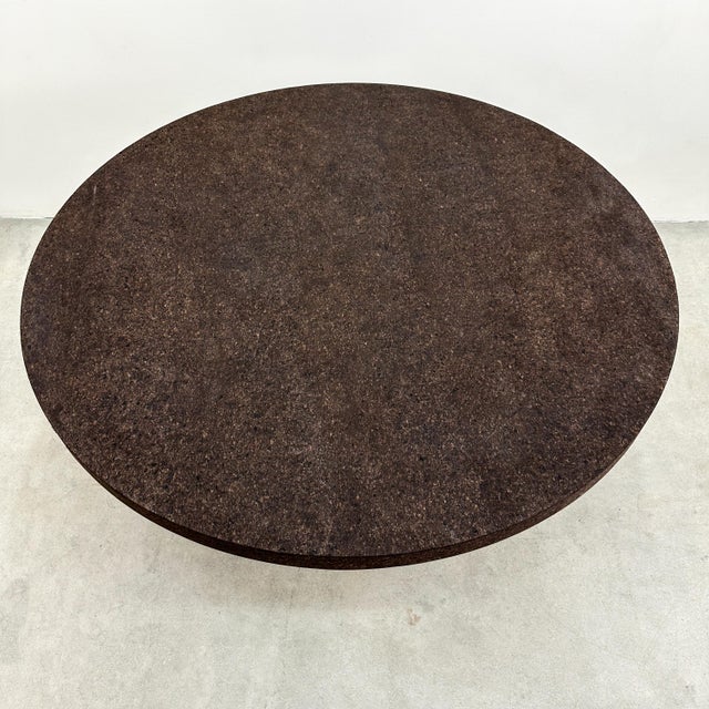 Vintage 70s Chocolate Brown Cork Round Dining Table – MCM Postmodern Retro 80s For Sale - Image 9 of 10