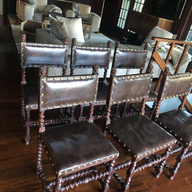 Antique Jacobean Renaissance Spanish Revival Barley Twist Chairs Set