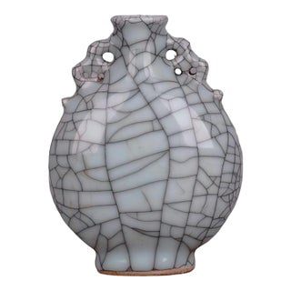 Chinese Ceramic Vase Guan Ware Crackle Glaze Celadon Double Ears Moonflask Vase For Sale