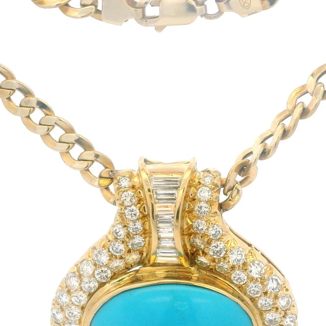 1970s Italian 18k Gold Necklace With Turquoise & Diamonds, Valenza Atelier For Sale - Image 11 of 18