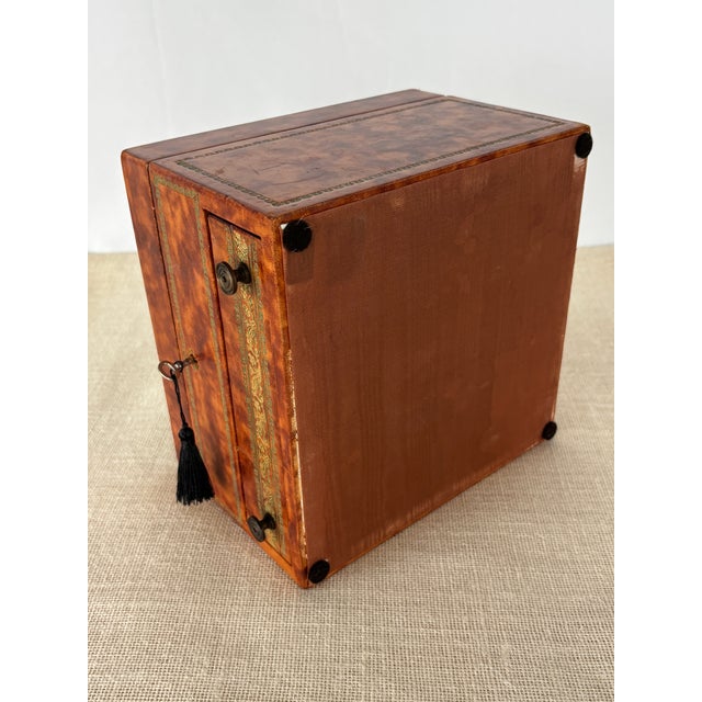 Vintage Italian Florentine Gold Embossed Leather Wrapped Jewelry Box With Key For Sale In San Diego - Image 6 of 12