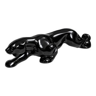 Vintage Glossy Black Ceramic Panther Sculpture With Db Mark For Sale