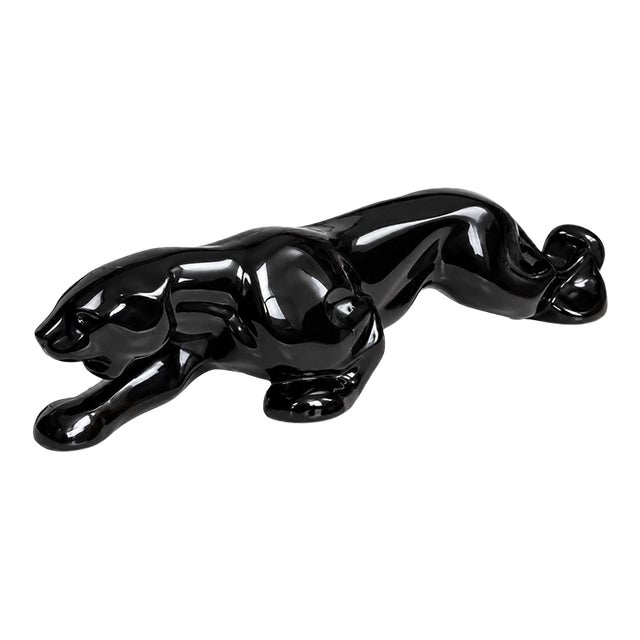 Vintage Glossy Black Ceramic Panther Sculpture With Db Mark For Sale