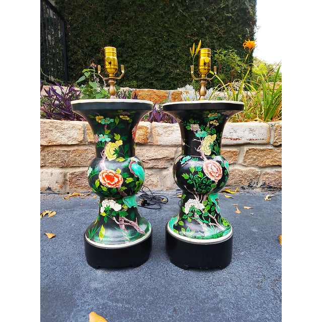 Pair of Vintage Chinese Cloisonné Vase Lamps For Sale - Image 9 of 9