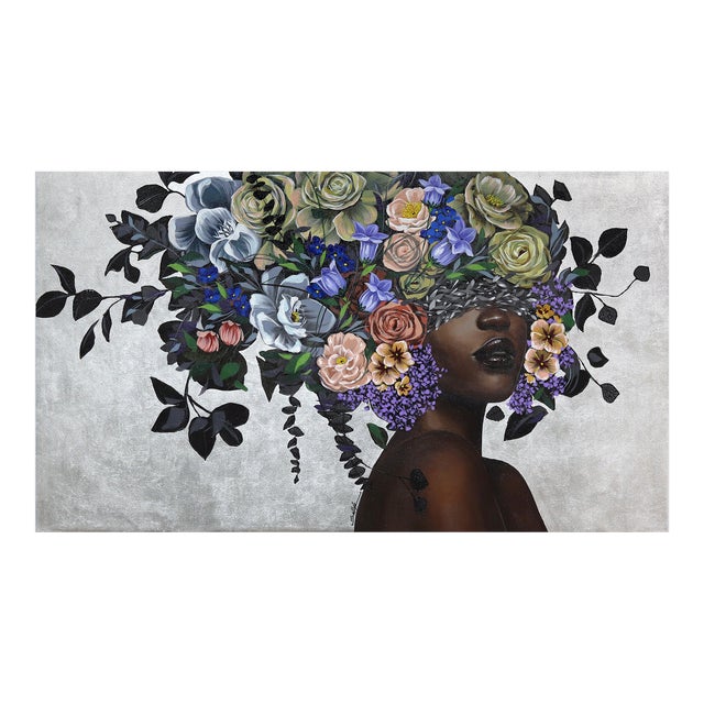 Nevaeh - Silver Leaf Floral Figurative Original Artwork by Sally K For Sale