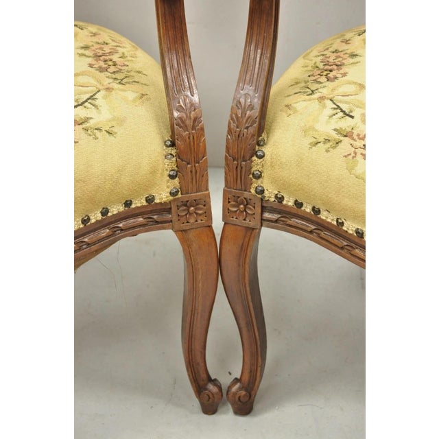 Antique French Country Louis XV Victorian Floral Tapestry Arm Chairs - A Pair For Sale - Image 9 of 12