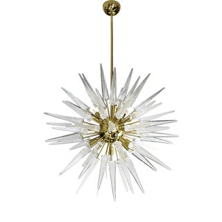 Italian Sputnik Chandelier in Brass and Murano Glass For Sale