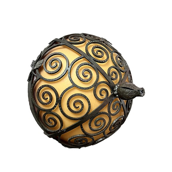 Art Deco Wrought Iron Ceiling Light-Edgar Brandt Style-Amber Glass -17 Inch For Sale - Image 10 of 11