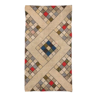Fantastic Tan Beige Color and Interesting Rhombus Shapes Patters Antique American Hooked Rug, For Sale