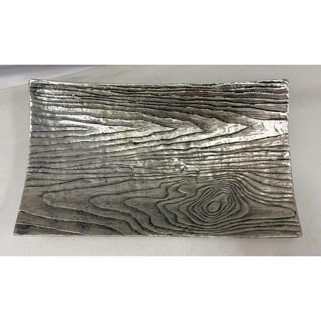 Early 21st Century Vintage Z. Gallerie Faux Bois Metal Footed Platter For Sale - Image 5 of 12