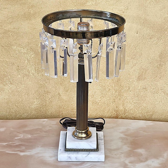 Vintage Sinumbra Astral-Style Brass, Marble & Crystal Table Lamp For Sale - Image 13 of 18
