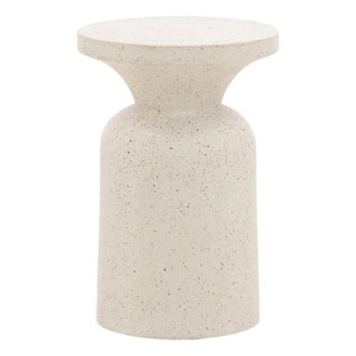 Outdoor White Terrazzo Side Table For Sale