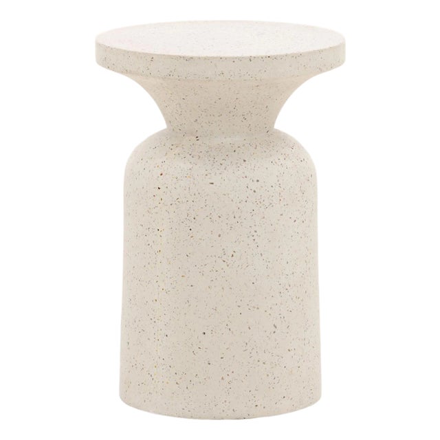 Outdoor White Terrazzo Side Table For Sale