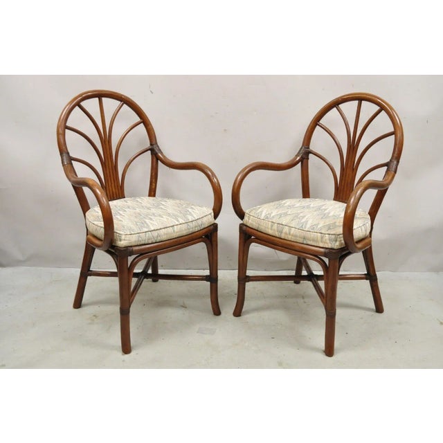 Late 20th Century Vintage Bentwood Rattan Hollywood Regency Fan Back Dining Chairs - Set of 4 For Sale - Image 10 of 12