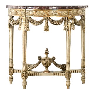 French 19th Century Louis XVI Style Carved Demilune Console For Sale