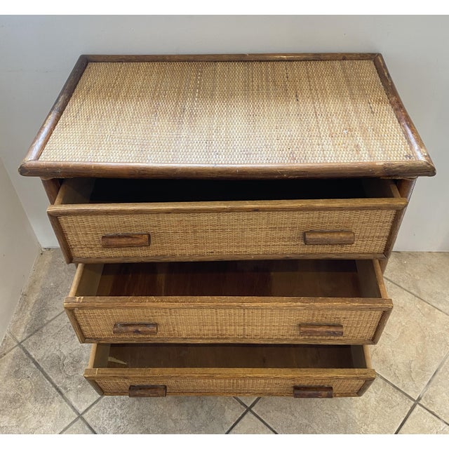 Vintage Rattan and Bamboo Cane Chest of 3 Drawers, 1970s For Sale - Image 3 of 15