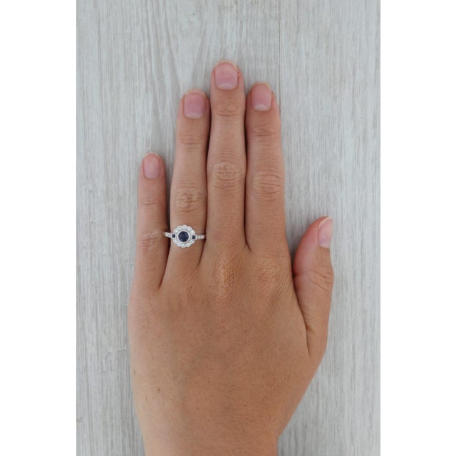 Silver New Beverley K 0.85ctw Sapphire Diamond Halo Ring 14k Gold Engagement Size 7.25 For Sale - Image 8 of 8