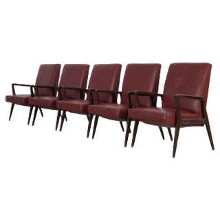 Dark Red Leatherette Armchairs, Italy, 1960s, Set of 5 For Sale
