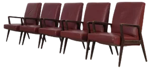 Dark Red Leatherette Armchairs, Italy, 1960s, Set of 5