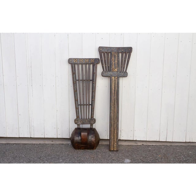 Wood & Metal Tribal Wheel Chair For Sale - Image 11 of 13