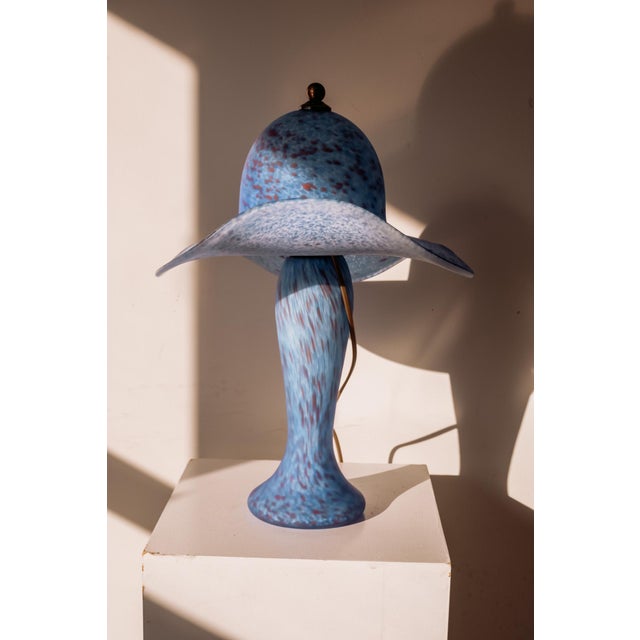 Pâte De Verre Mushroom Table Lamp in Blue-Speckled Glass, France, 1980s For Sale - Image 3 of 9