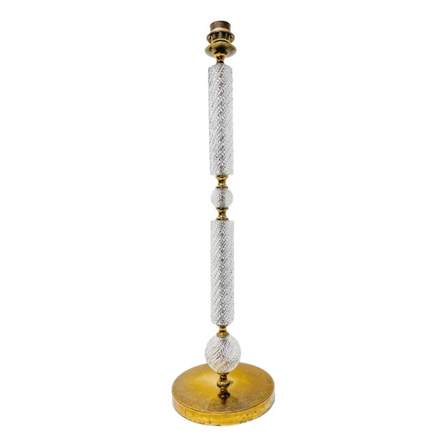 Large Cut Glass and Brass Column Table Lamp with Spheres, 1950s For Sale