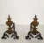 Pair of Italian decorative andirons, circa 1900s. The pair of andirons is made of bronze and hand-crafted wrought iron....