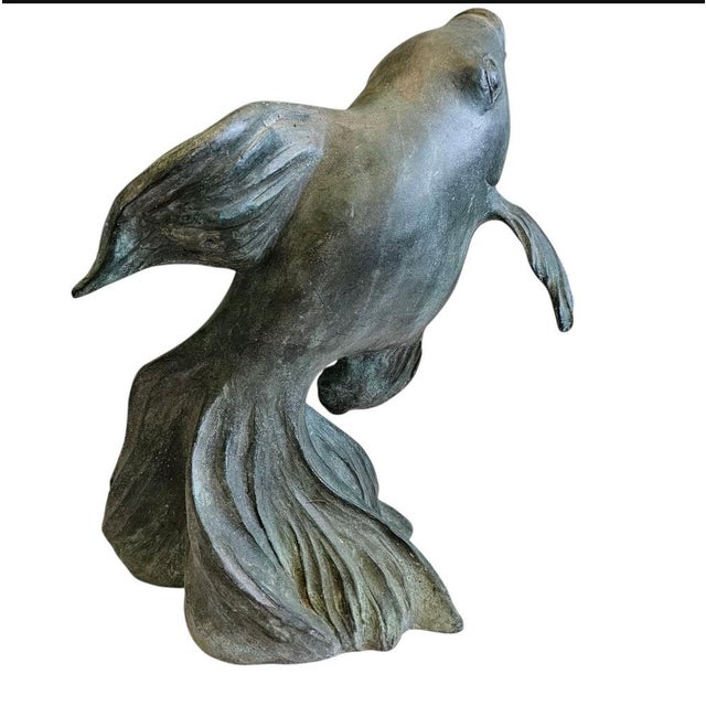 1950s Japanese Art Bronze Fly Koi Fish Garden Sculptures - Set of 2 For Sale - Image 10 of 12