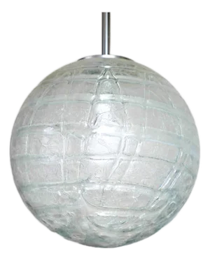 Mid-Century Ice Glass Globe Pendant Lamp from Doria Leuchten, Germany, 1970s