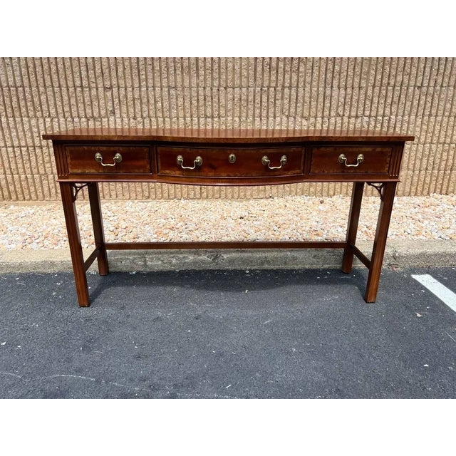 Sherrrill Birdeye Maple Console Table with inlays on the top 3 drawers move smoothly , well made, sturdy Approximate...
