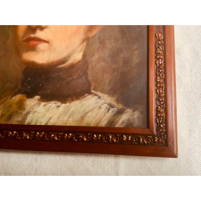 Circa 1900 American Oil Portrait, Lady With a High Collar, Attributed to Edgar Cowan For Sale - Image 6 of 10