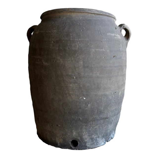 Vintage Matte Gray Clay Pottery With Handles For Sale