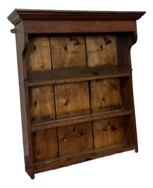 Antique English Plate Rack Wall Shelf Hanging Wall Decor Carved Oak 19th C