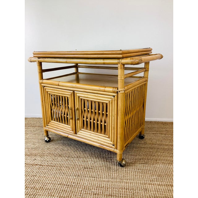 1960s Vintage 1960s Rattan Serving Bar Cart on Wheels For Sale - Image 5 of 10