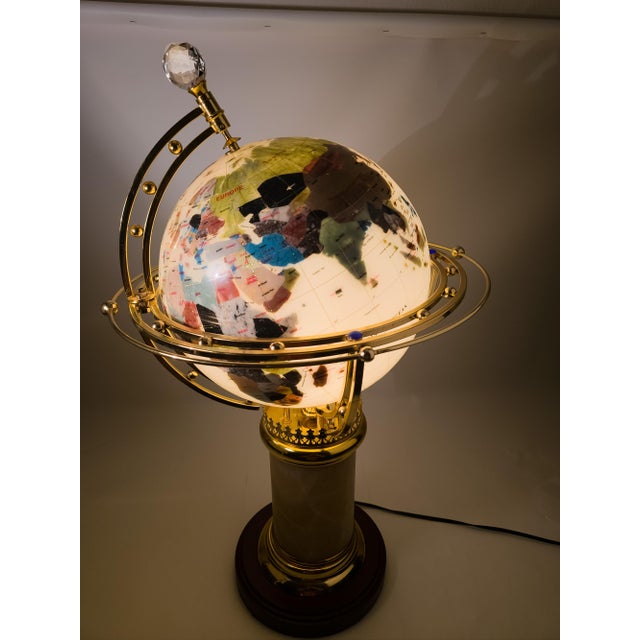 Contemporary Illuminated World Globe on Brass and Marble Stand For Sale - Image 3 of 5