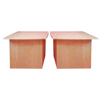 Postmodern Polished Travertine Side or End Tables, USA, 1980s, Set of 2 For Sale