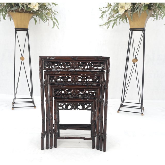 Set of 4 Nesting Stacking Carved Rosewood End Side Occasional Tables Set Mint! For Sale - Image 12 of 18